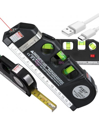 Лазерен нивелир с ролетка 2.5м 3 LED режима с USB